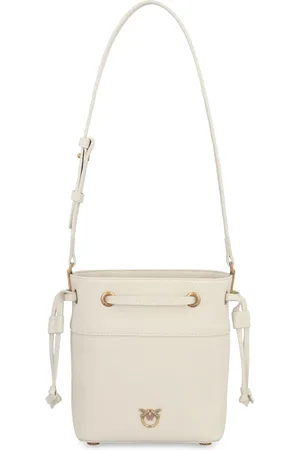 Pinko Torebki, Kobieta, Biały, ONE SIZE, Nylon, Koronkowa skórzana torba wiaderko z troczkiem