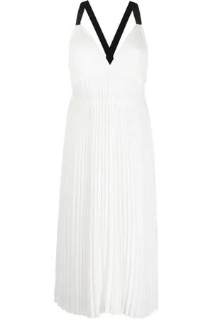 Proenza Schouler Sukienki, Kobieta, Biały, M, Poliester, Biała sukienka maxi z plisami broomstick