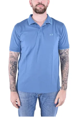 sun68 Koszulki, Mężczyzna, Niebieski, 3XL, Polo z Paskami na Kołnierzu Krótkie Rękawy