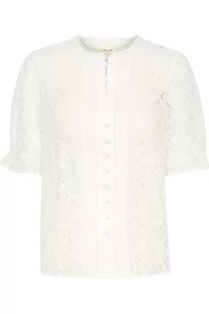 Cream Bluzki, Kobieta, Biały, L, Elegancka Koronkowa Koszula z Guzikami
