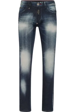 Philipp Plein Jeansy, Mężczyzna, Niebieski, W31, Denim, Spodnie Jeansyowe Hexagon z Etykietą Logo