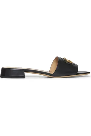VALENTINO GARAVANI Buty, Kobieta, Czarny, 37 1/2 EU, Len, Czarne skórzane sandały z VLogo