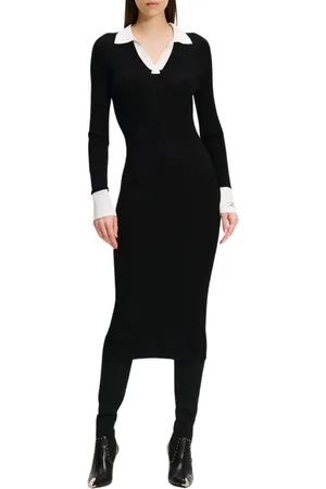 Karl Lagerfeld Sukienki, Kobieta, Czarny, L, Sukienka lslv polo sweter sukienka 246w 1319