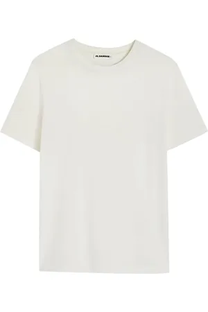 Jil Sander Koszulki, Kobieta, Beżowy, S, Bawełna, Bawełniany T-shirt z nadrukowanym logo z przodu