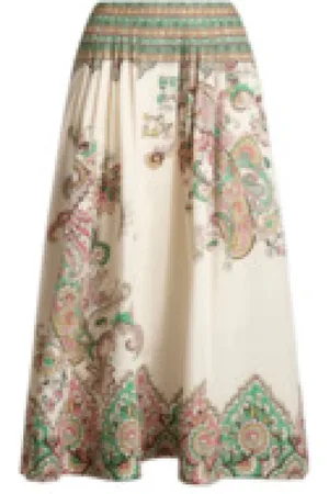 Etro Spódnice, Kobieta, Beżowy, S, Kwiatowy Paisley Midi Spódnica Biały
