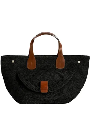 IBELIV Torebki, Kobieta, Czarny, ONE SIZE, Bawełna, Torba Tote z Rafii ze Skórzanymi Uchwytami