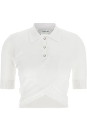 Sportmax Koszulki, Kobieta, Biały, L, Biała Sweter Polo Klasyczny Design