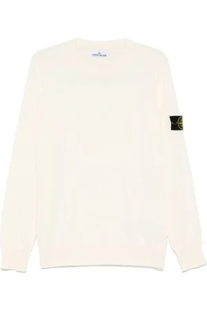 Stone Island Bluzy, Mężczyzna, Biały, L, Bawełna, Biały Sweter w Stylu Casual