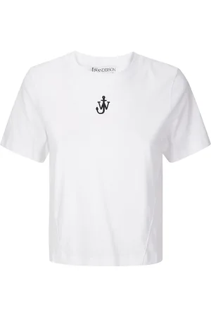 J.W.Anderson Koszulki, Kobieta, Biały, S, Bawełna, Krótki T-shirt z Haftowanym Logo