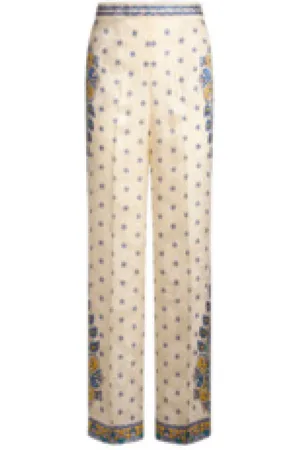 Etro Spodnie, Kobieta, Beżowy, M, Rose Jacquard Floral Wide-Leg Trousers