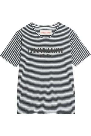 VALENTINO GARAVANI Koszulki, Mężczyzna, Niebieski, S, Len, T-shirt z nadrukiem Chez Valentino