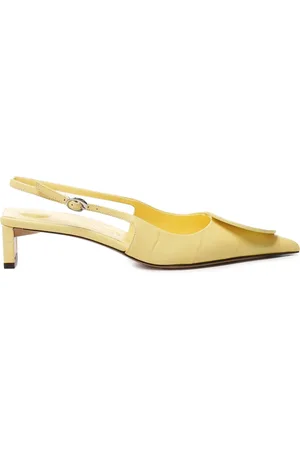 Jacquemus Buty, Kobieta, Żółty, 36 EU, Skóra, Żółte sandały na obcasie z paskiem wokół kostki