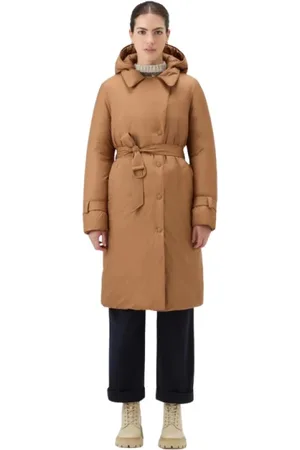Woolrich Płaszcze, Kobieta, brązowy, S, Wełna, Lekka kurtka puchowa