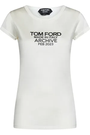 Tom Ford Koszulki, Kobieta, Biały, S, Dopasowany T-shirt z jedwabiu jersey z logo