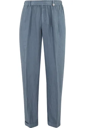 MYTHS Spodnie, Mężczyzna, Niebieski, 2XL, Lniane Spodnie Tapered w Kolorze Pyłu