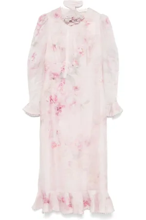 ZIMMERMANN Sukienki, Kobieta, Różowy, S, Bawełna, Sukienka Midi Crush Flower