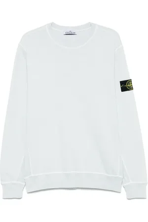 Stone Island Bluzy, Mężczyzna, Niebieski, M, Bawełna, Błękitna Bluza Crewneck z Prążkowanymi Bokami