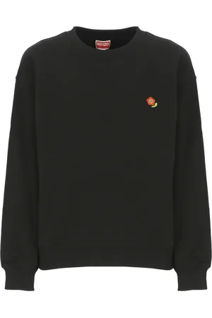 Kenzo Bluzy, Kobieta, Czarny, L, Bawełna, Czarna bawełniana bluza z haftem kwiatowym