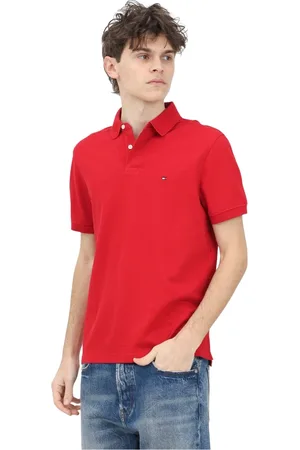 Tommy Hilfiger Koszulki, Mężczyzna, Czerwony, L, Bawełna, Czerwona Koszulka Polo o Klasycznym Kroju
