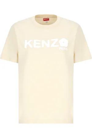 Kenzo Koszulki, Kobieta, Beżowy, S, Bawełna, Beżowa koszulka z kwiatowym wzorem