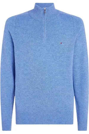 Tommy Hilfiger Swetry, Mężczyzna, Niebieski, L, Wełna, Sweter z krótkim zamkiem