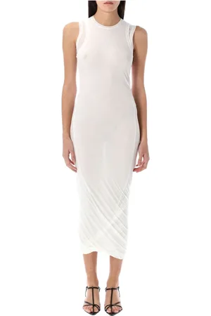 Jil Sander Sukienki, Kobieta, Biały, M, Bawełna, Sukienka midi bez rękawów z warstwami