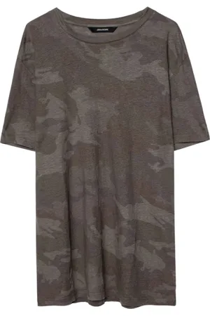 Zadig & Voltaire Koszulki, Mężczyzna, Zielony, L, Len, Lniana koszulka T-shirt w kamuflaż
