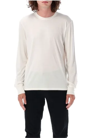 Tom Ford Koszulki, Mężczyzna, Biały, 2XL, Bawełna, Klasyczna koszulka z długim rękawem w kolorze kredowej bieli