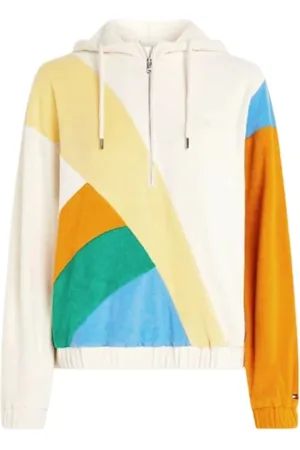 Tommy Hilfiger Bluzy, Kobieta, Wielobarwność, L, Bawełna, Kolorowa bluza z krótkim zamkiem