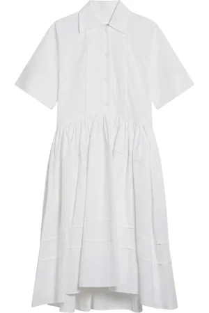 Jil Sander Sukienki, Kobieta, Biały, S, Bawełna, Rozkloszowana Sukienka Midi na Dzień