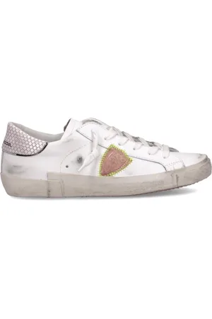 Philippe model Buty, Kobieta, Biały, 40 EU, Skóra, Unikalne białe skórzane trampki z różowym detalem z pytona