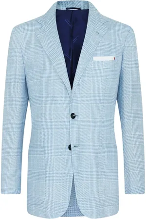 Kiton Kurtki, Mężczyzna, Niebieski, 2XL, Len, Kaszmirowa marynarka w kratę Glen