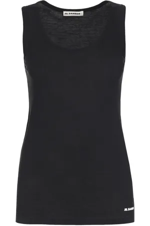 Jil Sander Koszulki, Kobieta, Niebieski, S, Bawełna, Prążkowany bawełniany top na ramiączkach