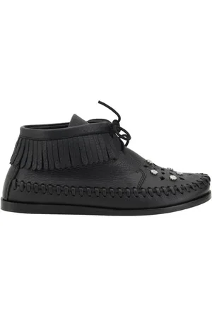 Isabel Marant Buty, Kobieta, Czarny, 36 EU, Skóra, Skórzane sznurowane buty z frędzlami i ćwiekami