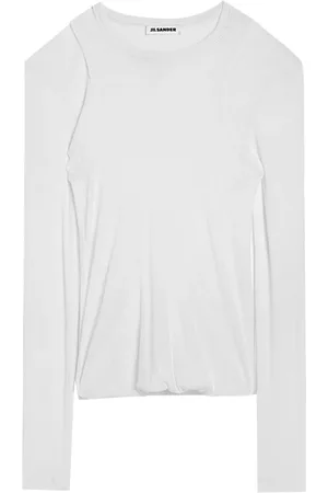 Jil Sander Koszulki, Kobieta, Biały, S, Bawełna, Top z Okrągłym Dekoltem