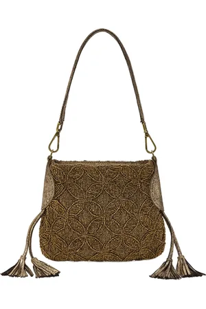 Maliparmi Torebki, Kobieta, brązowy, ONE SIZE, Lucky Beads Haft Skórzana Torba Hobo