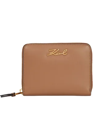 Karl Lagerfeld Akcesoria, Kobieta, brązowy, ONE SIZE, Skóra, Portfel Signature Medium Zapinany na Zamek