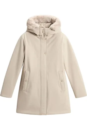 Woolrich Płaszcze, Kobieta, Beżowy, S, Poliester, Stylowa Parka Oxford Tan