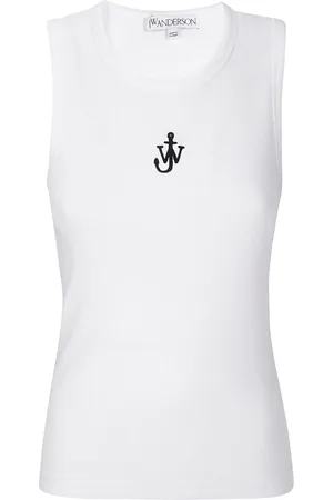 J.W.Anderson Koszulki, Kobieta, Biały, XS, Bawełna, Prążkowany top z haftowanym logo