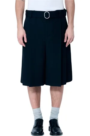 Jil Sander Szorty, Mężczyzna, Czarny, L, Wełna, Wełniane szorty z plisami i paskiem
