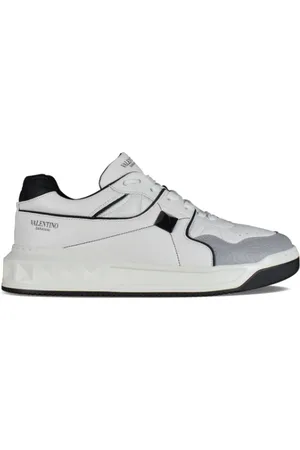 VALENTINO GARAVANI Buty, Mężczyzna, Biały, 42 1/2 EU, Len, Białe Skórzane Sneakersy One Stud