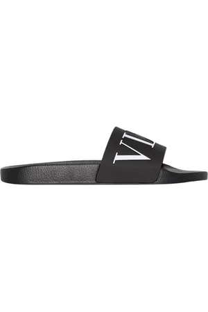 VALENTINO GARAVANI Buty, Mężczyzna, Czarny, 40 EU, Len, Klapki Slide z Logo Vltn