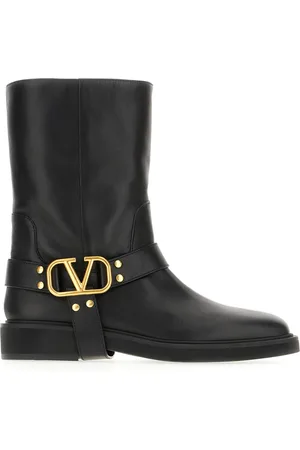 VALENTINO GARAVANI Buty, Kobieta, Czarny, 40 EU, Skóra, Skórzane botki motocyklowe VLogo Signature
