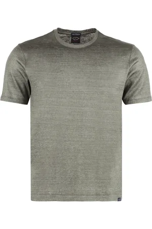 Paul & Shark Koszulki, Mężczyzna, Zielony, M, Len, Prążkowany T-shirt z lnu
