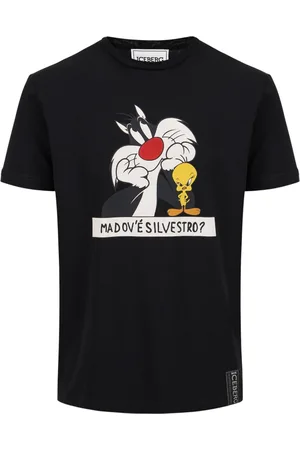 Iceberg Koszulki, Mężczyzna, Czarny, L, Bawełna, Czarny T-shirt bawełniany z nadrukiem Looney Tunes