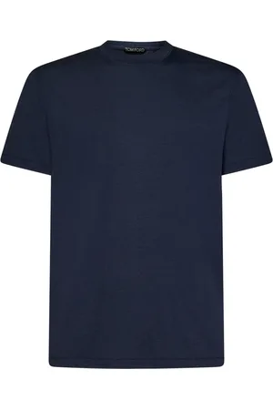Tom Ford Koszulki, Mężczyzna, Niebieski, XL, Bawełna, Granatowa koszulka z prążkowanym dekoltem typu crewneck Upgrade