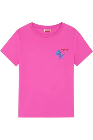 Kenzo Koszulki, Kobieta, Różowy, XS, Bawełna, T-shirt z rysowanymi kwiatami