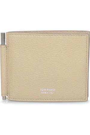 Tom Ford Akcesoria, Mężczyzna, Beżowy, ONE SIZE, Skóra, Portfel z klipsem z groszkowanej skóry