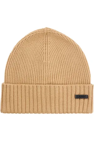 HUGO BOSS Akcesoria, Mężczyzna, Beżowy, ONE SIZE, Wełna, Prążkowana Czapka Beanie