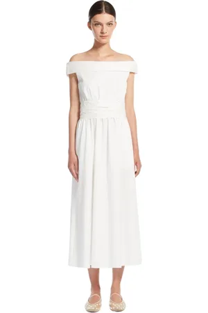 Max Mara Sukienki, Kobieta, Biały, L, Bawełna, Biała Letnia Sukienka z Otwartymi Ramionami